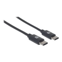 Produktbild för Manhattan USB-C to USB-C Cable, 3m, Male to Male, Black, 480 Mbps (USB 2.0), Hi-Speed USB, Lifetime Warranty, Polybag - USB typ C-kabel - USB-C till USB-C - 3 m