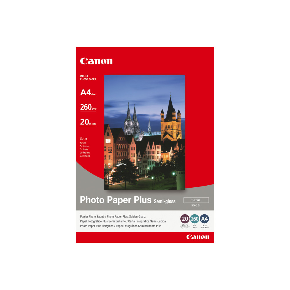 Produktbild för Canon Photo Paper Plus SG-201 - fotopapper - halvblank - 20 ark - A4 - 260 g/m²