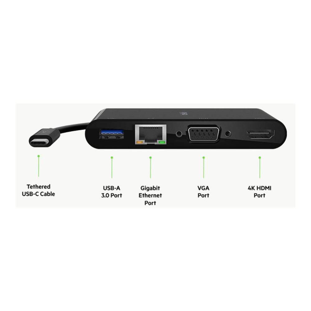 Produktbild för Belkin multimedia- och laddningsadapter - USB-C - VGA, HDMI - 1GbE