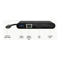Produktbild för Belkin multimedia- och laddningsadapter - USB-C - VGA, HDMI - 1GbE