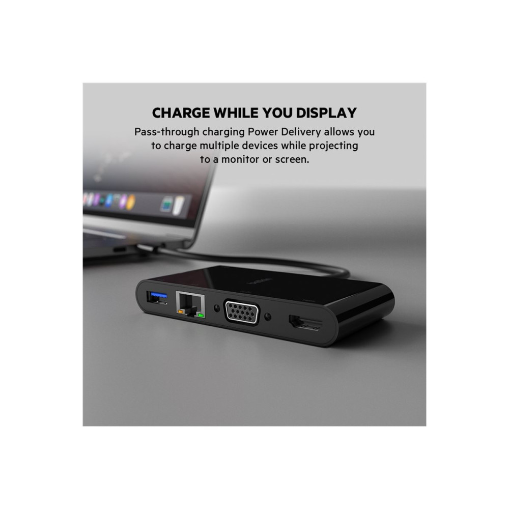 Produktbild för Belkin multimedia- och laddningsadapter - USB-C - VGA, HDMI - 1GbE