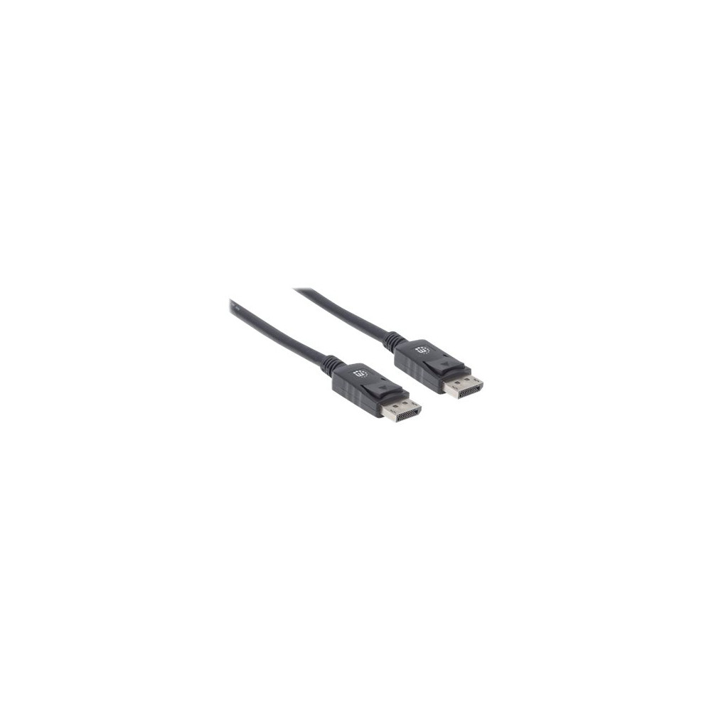 Produktbild för Manhattan DisplayPort 1.2 Cable, 4K@60hz, 2m, Male to Male, With Latches, Fully Shielded, Black, Lifetime Warranty, Polybag - DisplayPort-kabel - DisplayPort till DisplayPort - 2 m