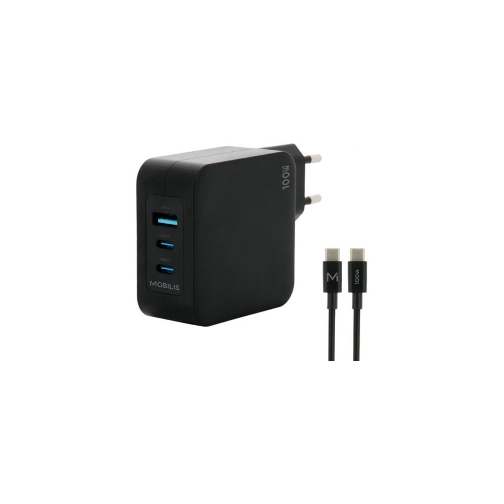 Produktbild för Mobilis strömadapter - snabb, gan - USB, 2 x USB-C - 100 watt