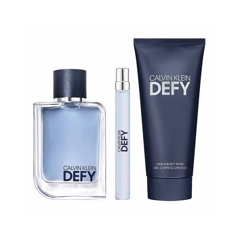 Produktbild för Giftset Calvin Klein Defy Edt 100ml + Hair & Body Wash 100ml + Edt 10ml