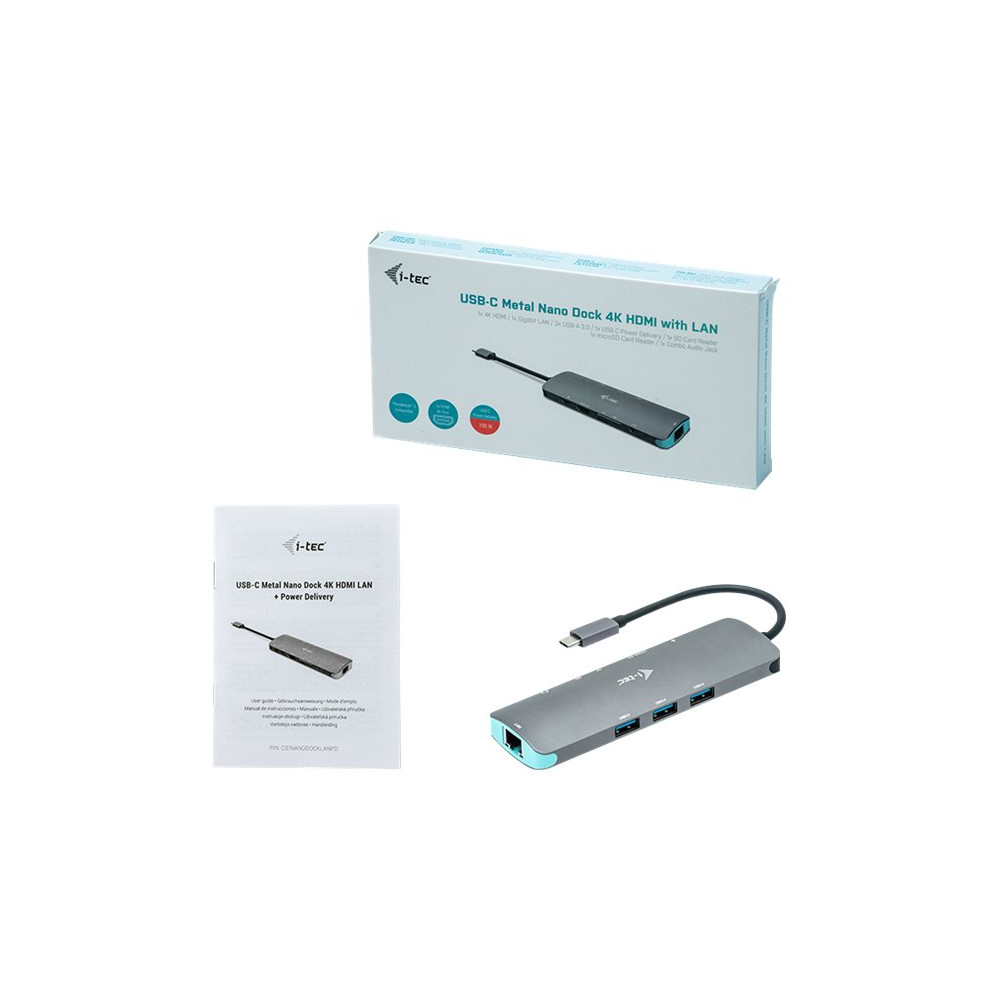 Produktbild för i-Tec USB-C Metal Nano Docking Station 4K HDMI LAN + Power Delivery - dockningsstation - USB-C 3.1 - HDMI - 1GbE