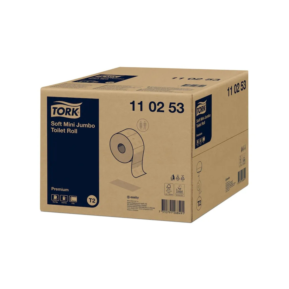 Produktbild för Tork Premium Mini Jumbo Soft T2 - toalettpapper - 1214 ark - rulle - 170 m - vit