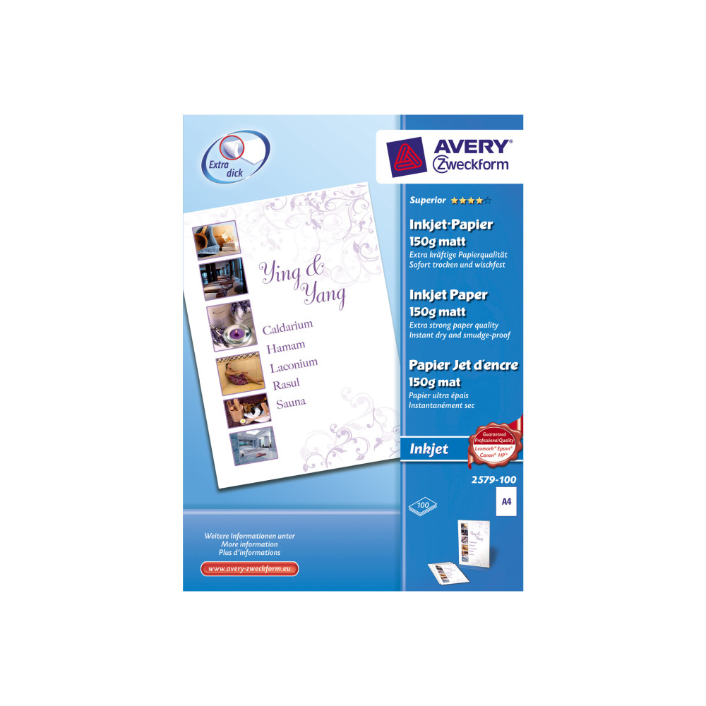 Produktbild för Avery Zweckform Superior Inkjet Paper 2579-100 - papper - matt - 100 ark - A4 - 150 g/m²