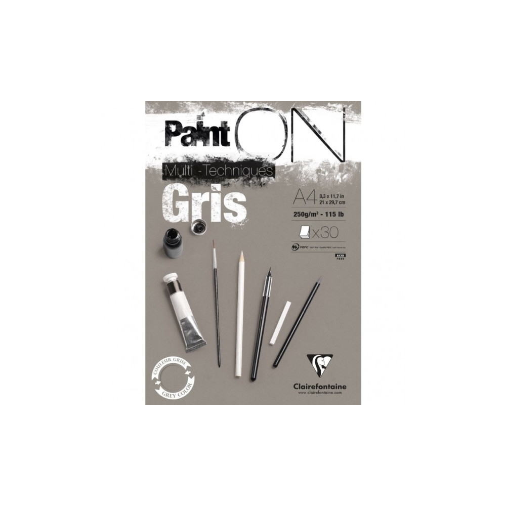 Produktbild för Paint-On Blok A4 250gram 30 ark gråt papir, multi teknik, to...