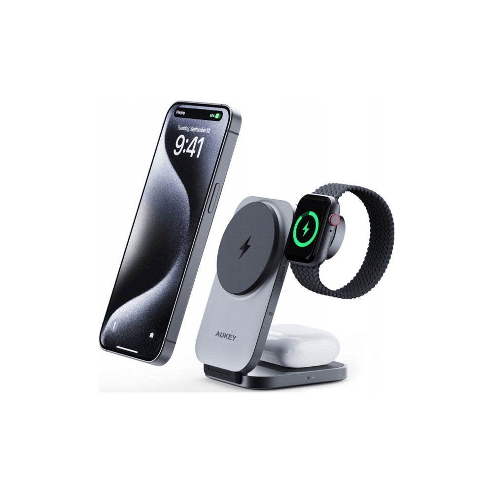 Produktbild för AUKEY LC-MC312, inomhus, Utomhus, USB, Trådlös laddning, Grå...