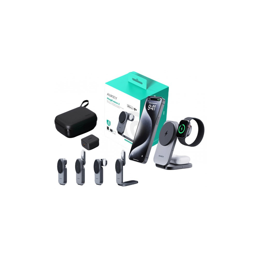 Produktbild för AUKEY LC-MC312, inomhus, Utomhus, USB, Trådlös laddning, Grå...