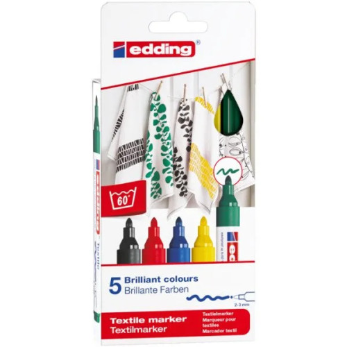 edding Edding textilpennor 5 st. Basic Colors 2-3 mm linje