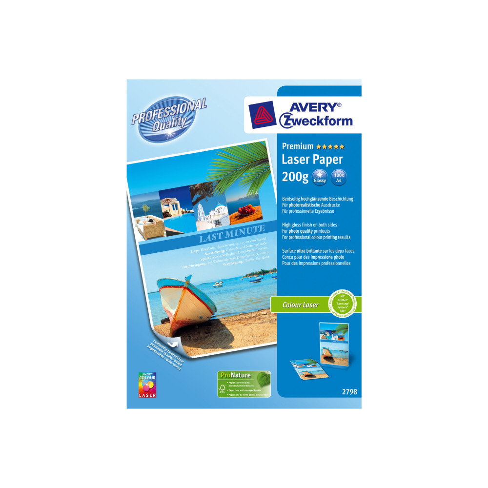 Produktbild för Avery Zweckform Premium Colour Laser Paper 2798 - papper - blank - 100 ark - A4 - 200 g/m²