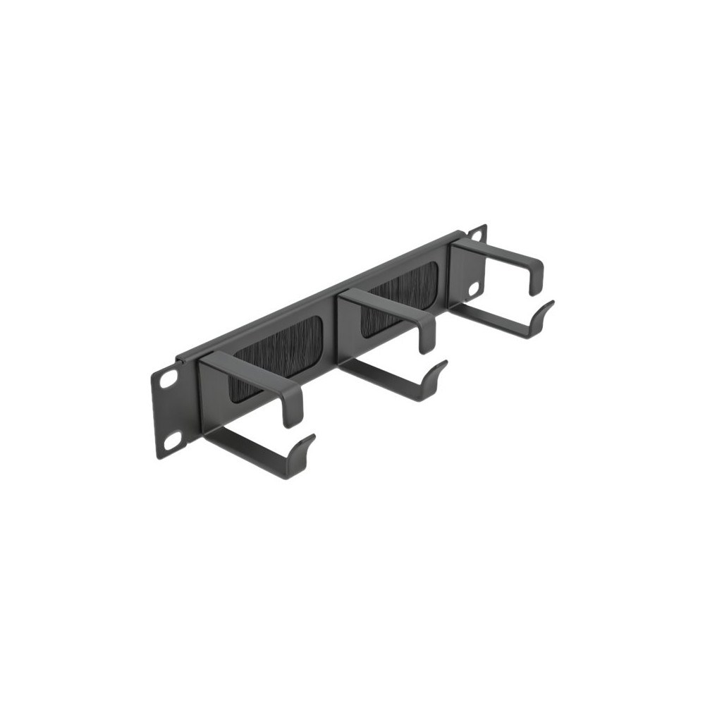 Produktbild för Delock Cable Management Brush Strip with 3 hooks - kabelhanteringspanel med borste för rack - 1U - 10"