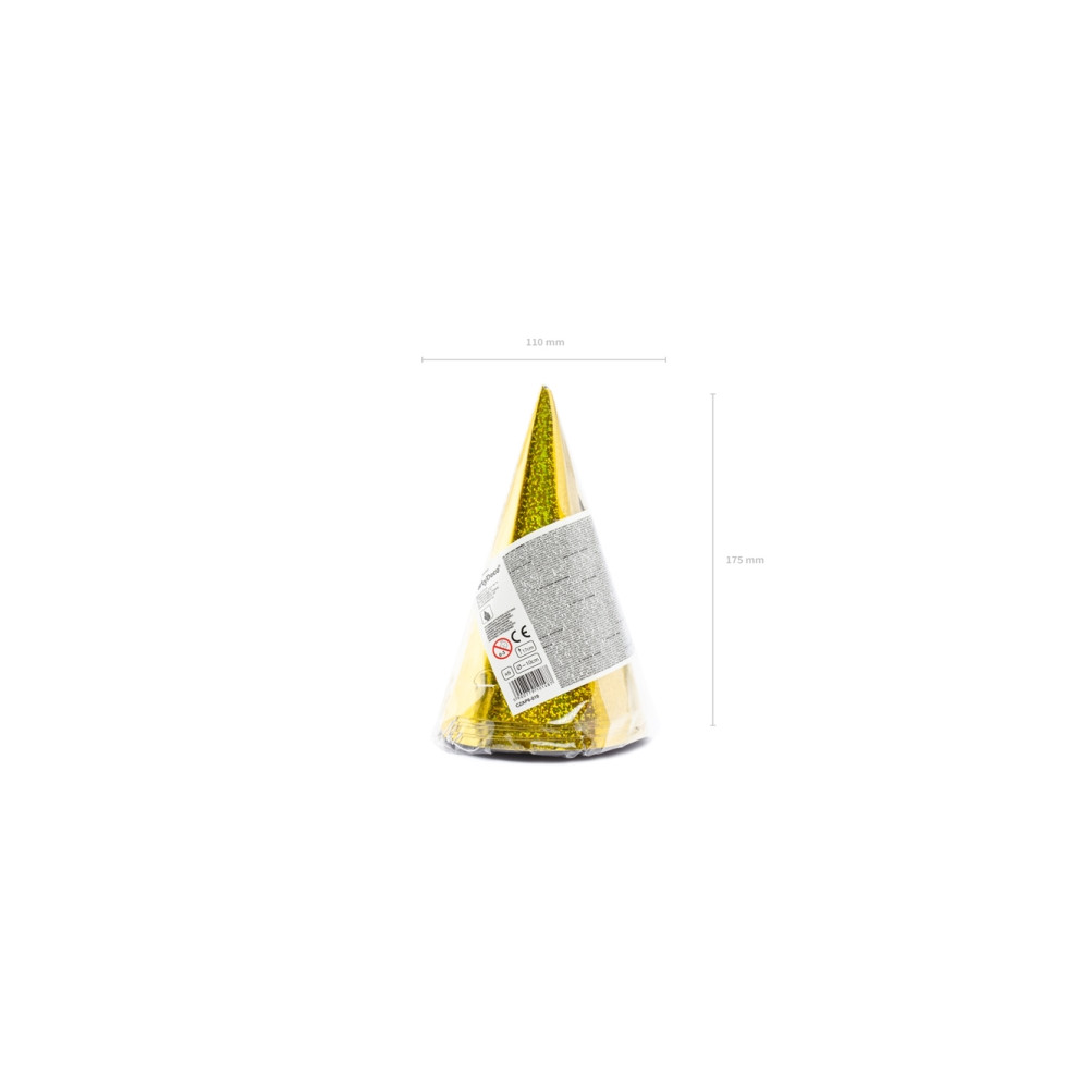Produktbild för PartyDeco CZAP6-019, Partyhatt, Guld, Födelsedag, 160 mm, 10...