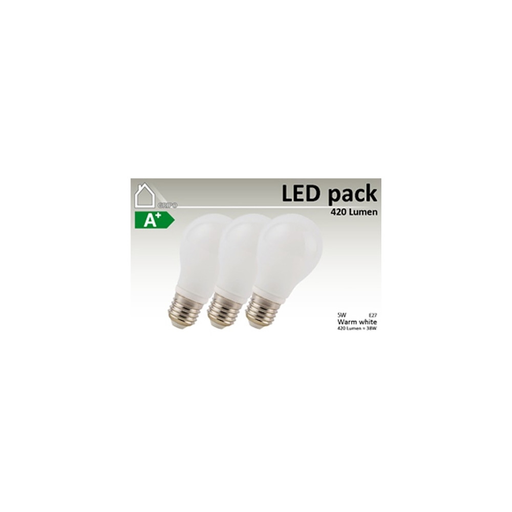 Produktbild för GRIPO LED pære A55 E27 5W CRI80 3stk 3000K 420Lm &gt300gr. 5...
