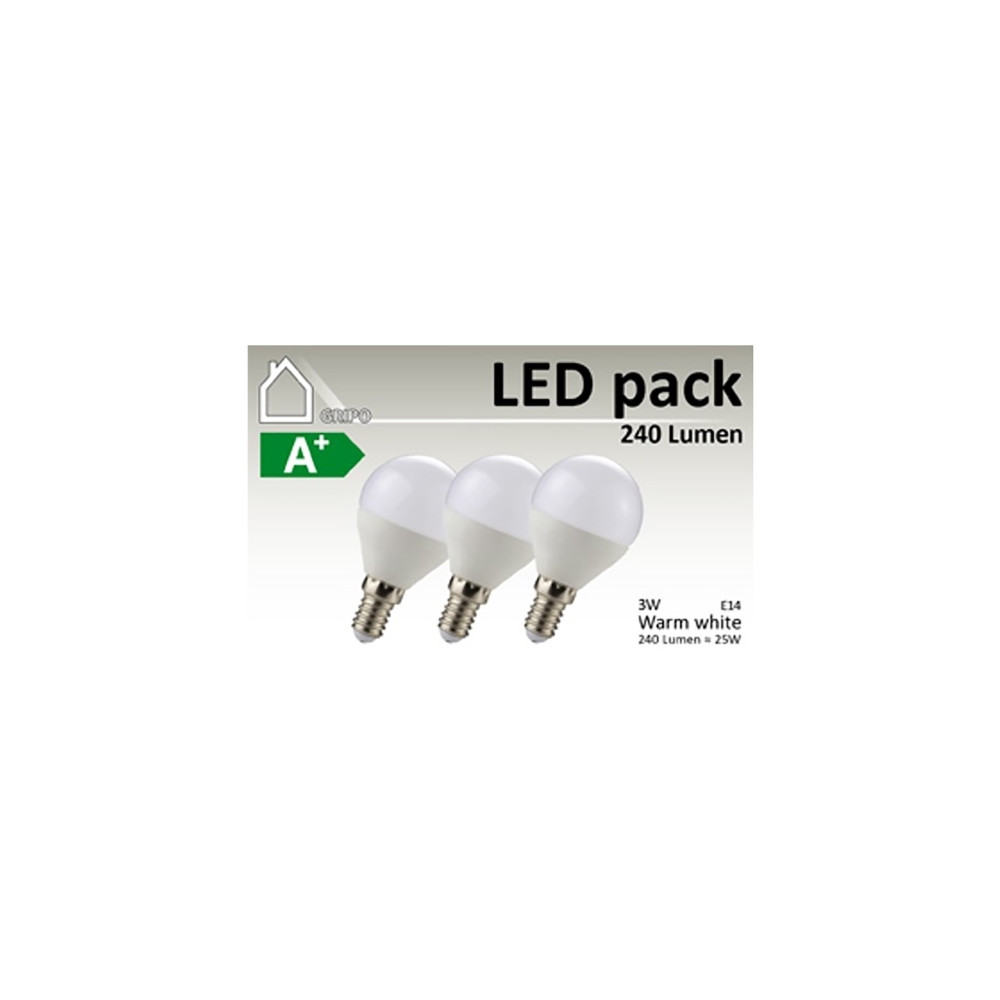 Produktbild för GRIPO LED pære P45 E27 3W CRI80 3stk 3000K 240Lm &gt270gr. 4...