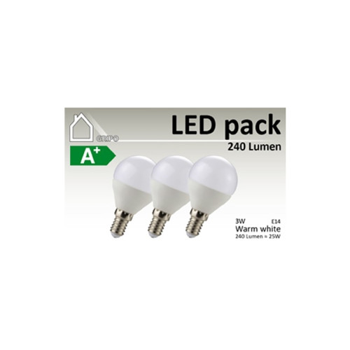 GRIPO GRIPO LED pære P45 E27 3W CRI80 3stk 3000K 240Lm &gt270gr. 4...