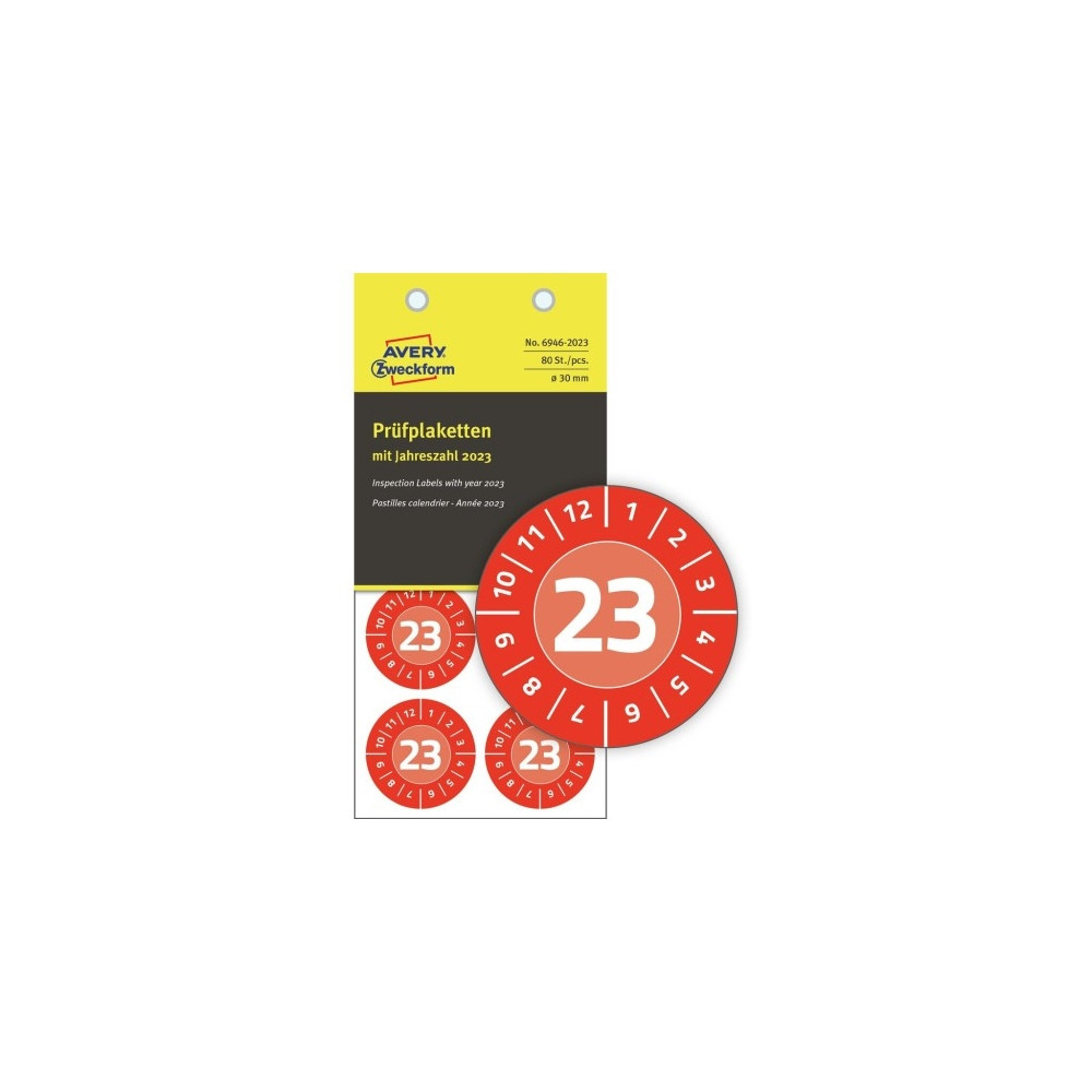 Produktbild för Avery 6946-2023, Röd, Rund, Permanent, Vitt på rött, Vinyl,...