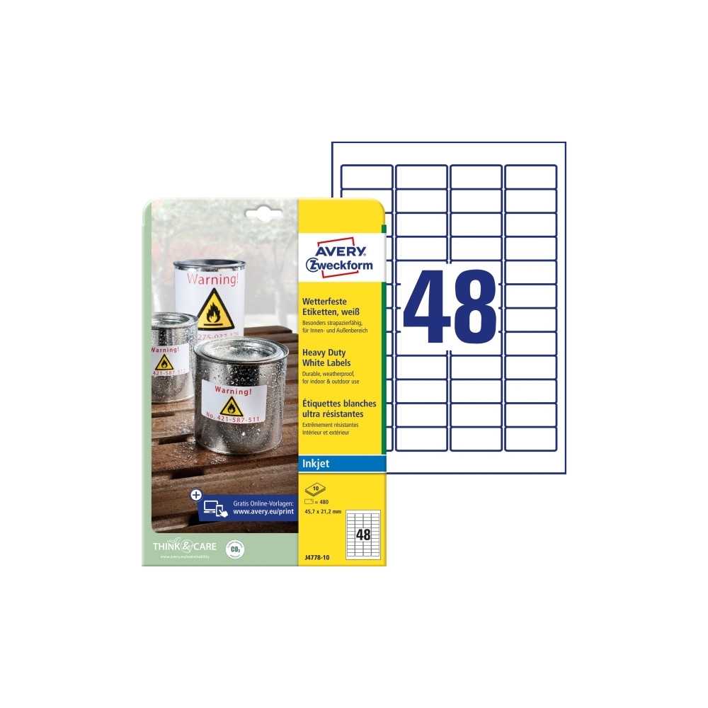 Produktbild för Etiketter Avery J4778-10 hvid 45,7x21,2 mm