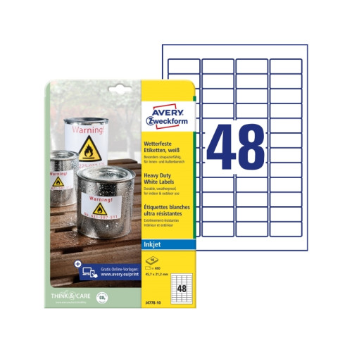 AVERY Etiketter Avery J4778-10 hvid 45,7x21,2 mm