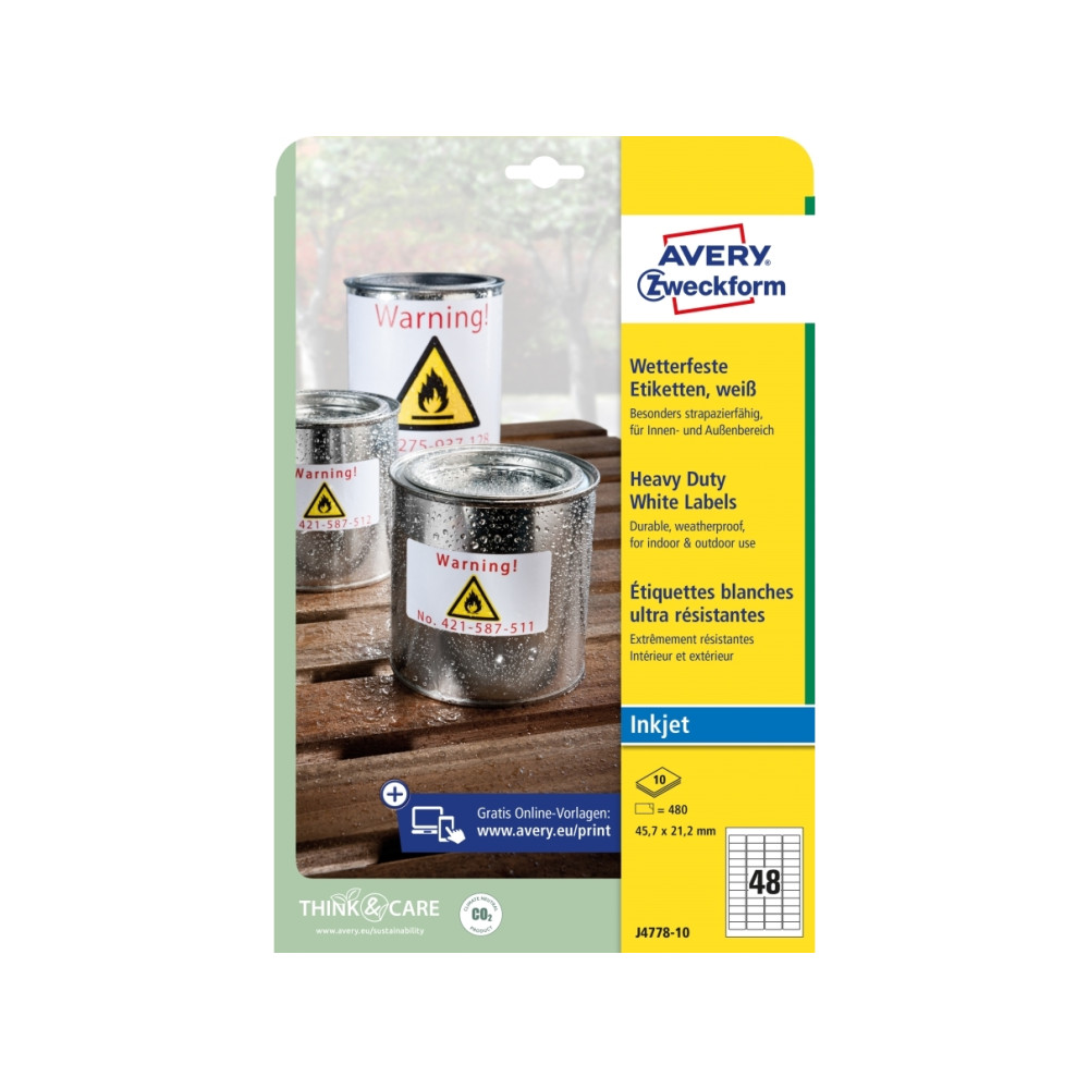 Produktbild för Etiketter Avery J4778-10 hvid 45,7x21,2 mm