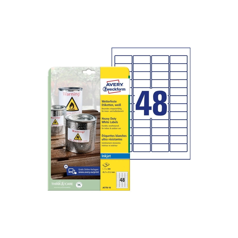 Produktbild för Etiketter Avery J4778-10 hvid 45,7x21,2 mm