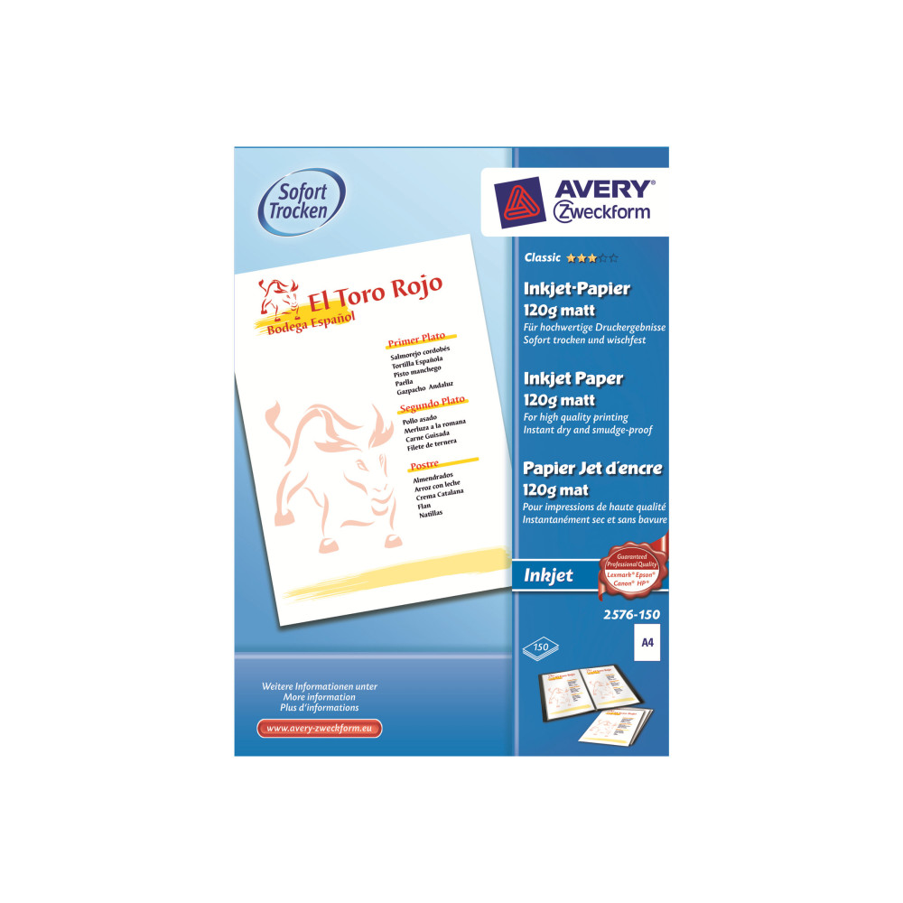 Produktbild för Avery Zweckform Classic Inkjet Paper 2576 - vanligt papper - 150 ark - A4 - 120 g/m²