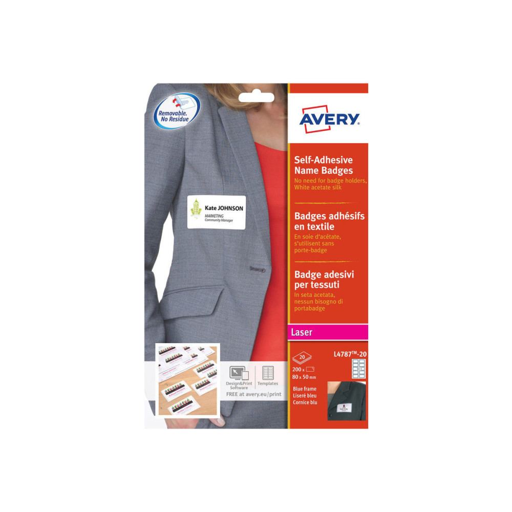 Produktbild för Avery - taggar för namnskylt - 200 etikett (er) - 50 x 80 mm