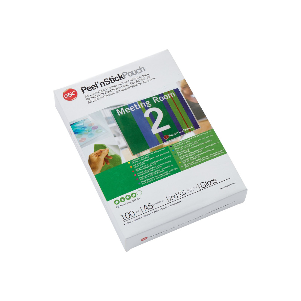 Produktbild för GBC Peel'n Stick - 100-pack - glättat - 154 x 216 mm - lamineringsfickor med självhäftande baksida
