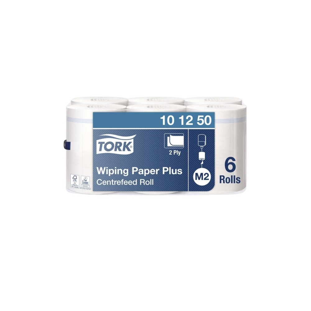 Produktbild för Aftørringspapir Tork M2 Plus Centerfeed 2-lag hvid