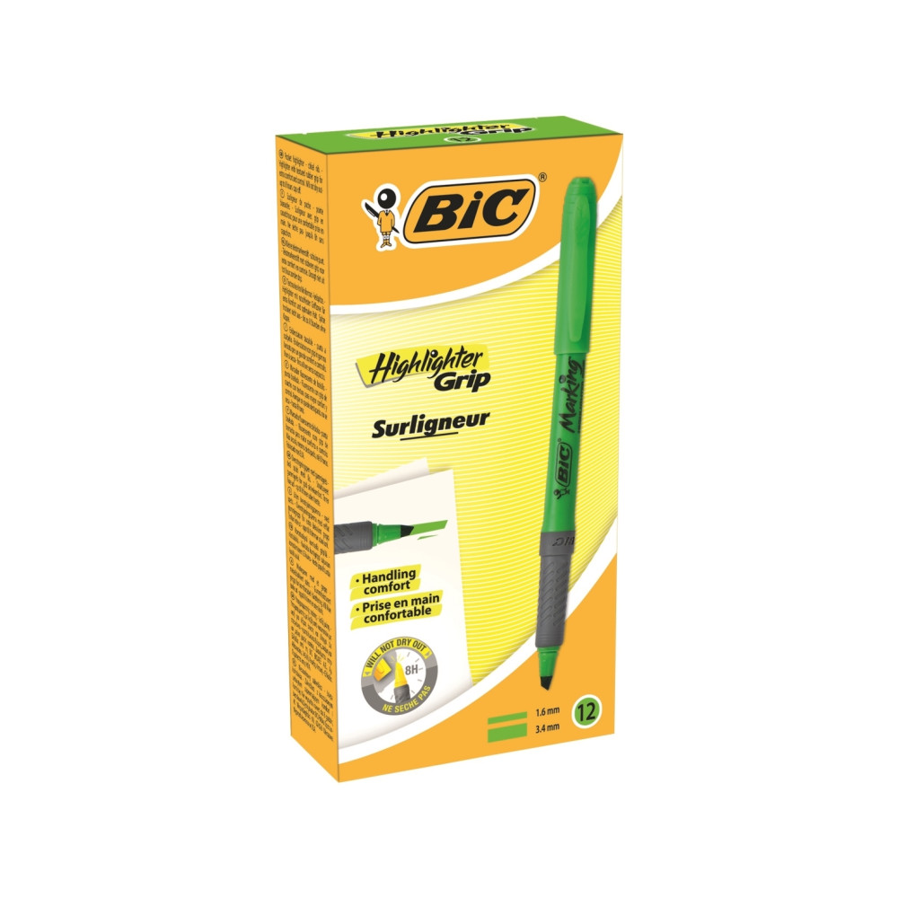 Produktbild för Overstregningspen BIC Highlighter Grip grøn med skrå spids