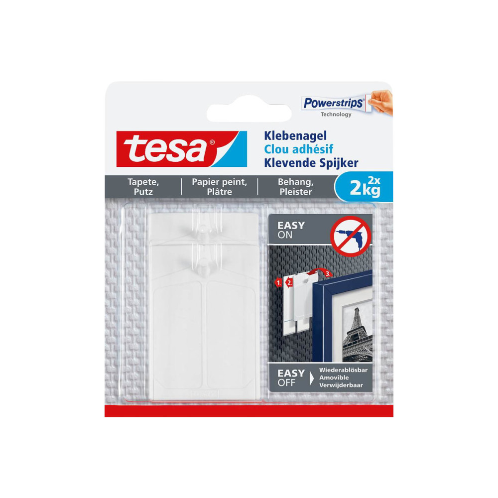 Produktbild för Tesa Powerstrips - självhäftande krok - vit (paket om 2)