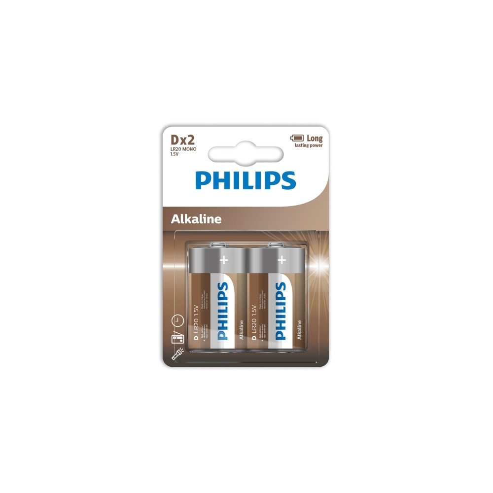 Produktbild för PHILIPS batteriteknik alkaline D 2-pack