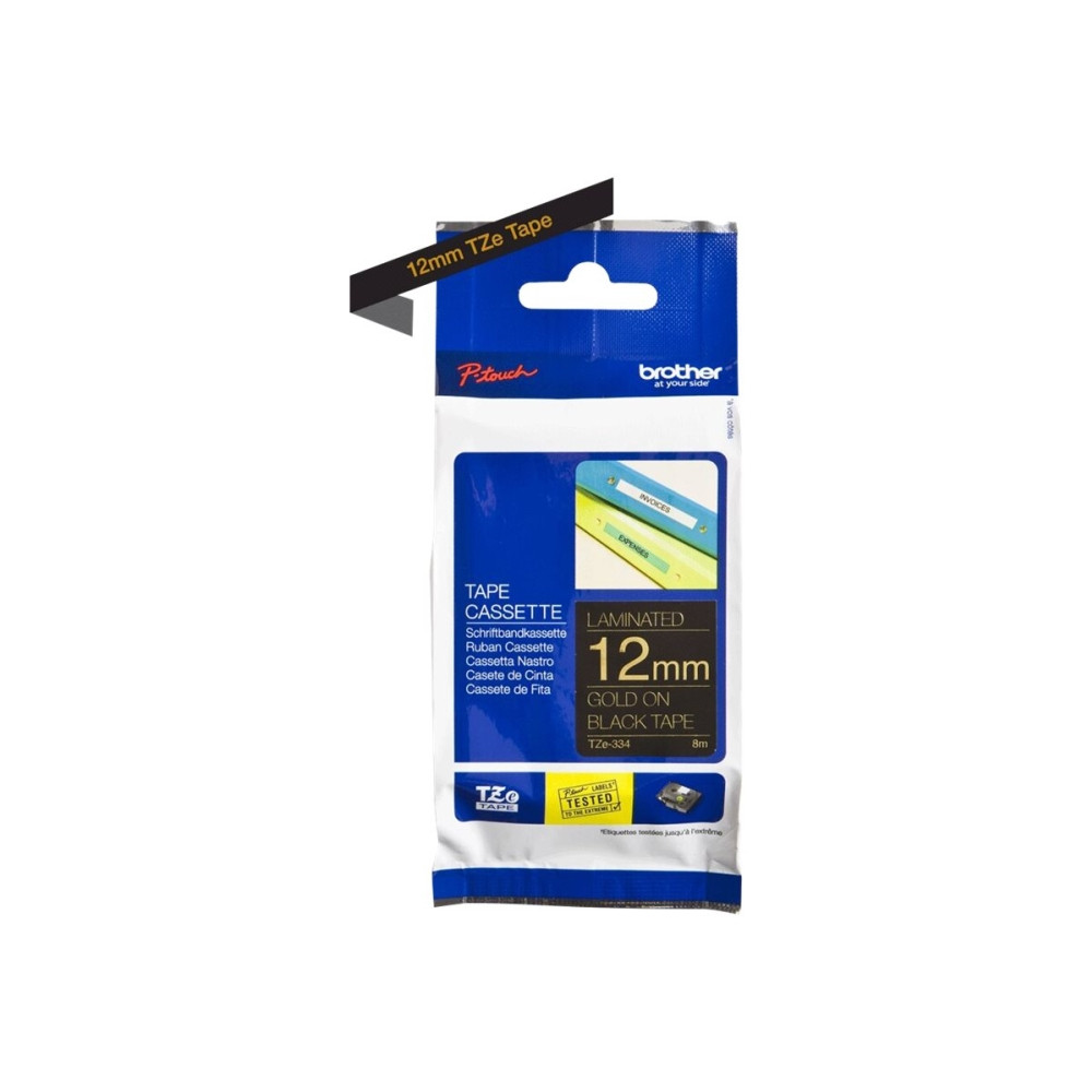 Produktbild för Brother TZe-334 - bandlaminat - 1 kassett(er) - Rulle (1,2 cm x 8 m)