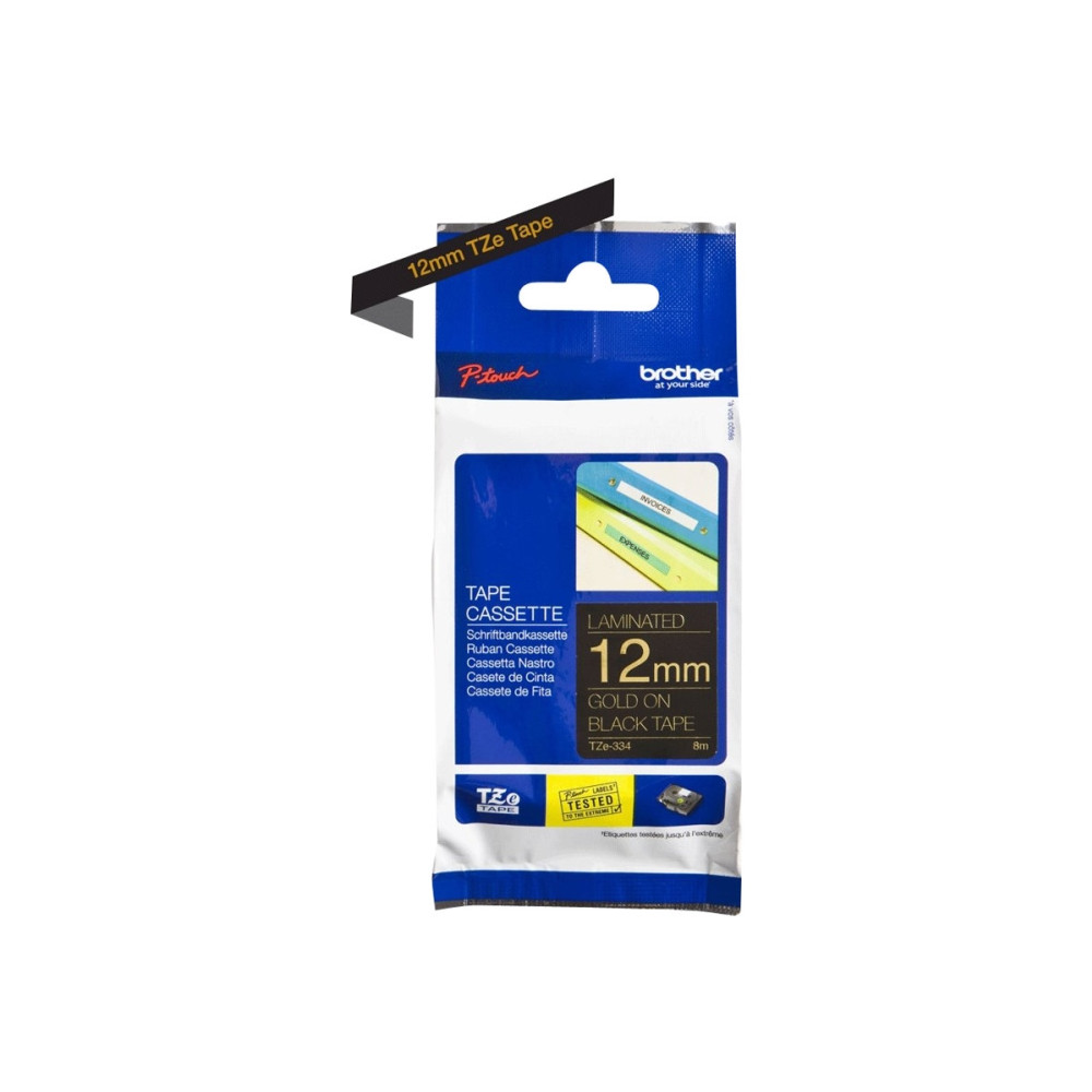 Produktbild för Brother TZe-334 - bandlaminat - 1 kassett(er) - Rulle (1,2 cm x 8 m)