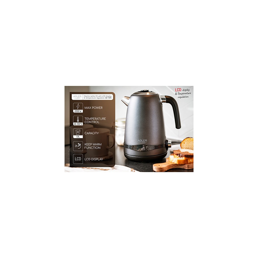 Produktbild för Adler AD 1295G, 1,7 l, 2200 W, Svart, Rostfritt stål, Grå, R...