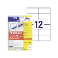 Produktbild för Universaletiketter Avery 105x48 mm, hvid med Ultragrip + 30%...