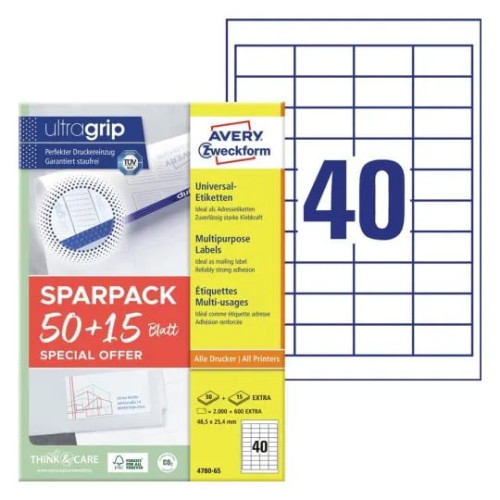 AVERY Universaletiketter Avery 48,5x25,4 mm, hvid med Ultragrip +...