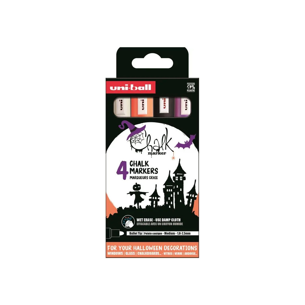 Produktbild för Uni Chalk marker-set Halloween med 4 st PWE-5M (vit, svart,...