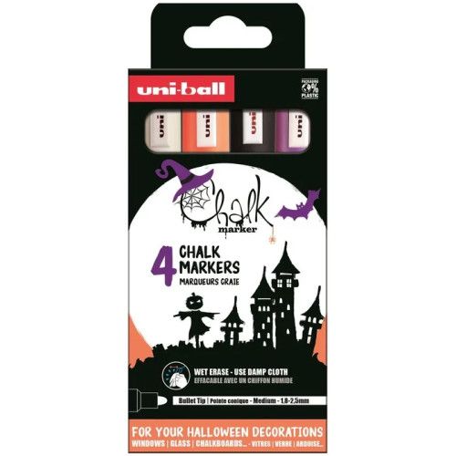 Uni-Ball Uni Chalk marker-set Halloween med 4 st PWE-5M (vit, svart,...