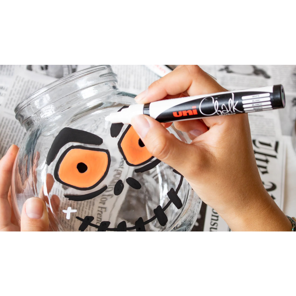 Produktbild för Uni Chalk marker-set Halloween med 4 st PWE-5M (vit, svart,...