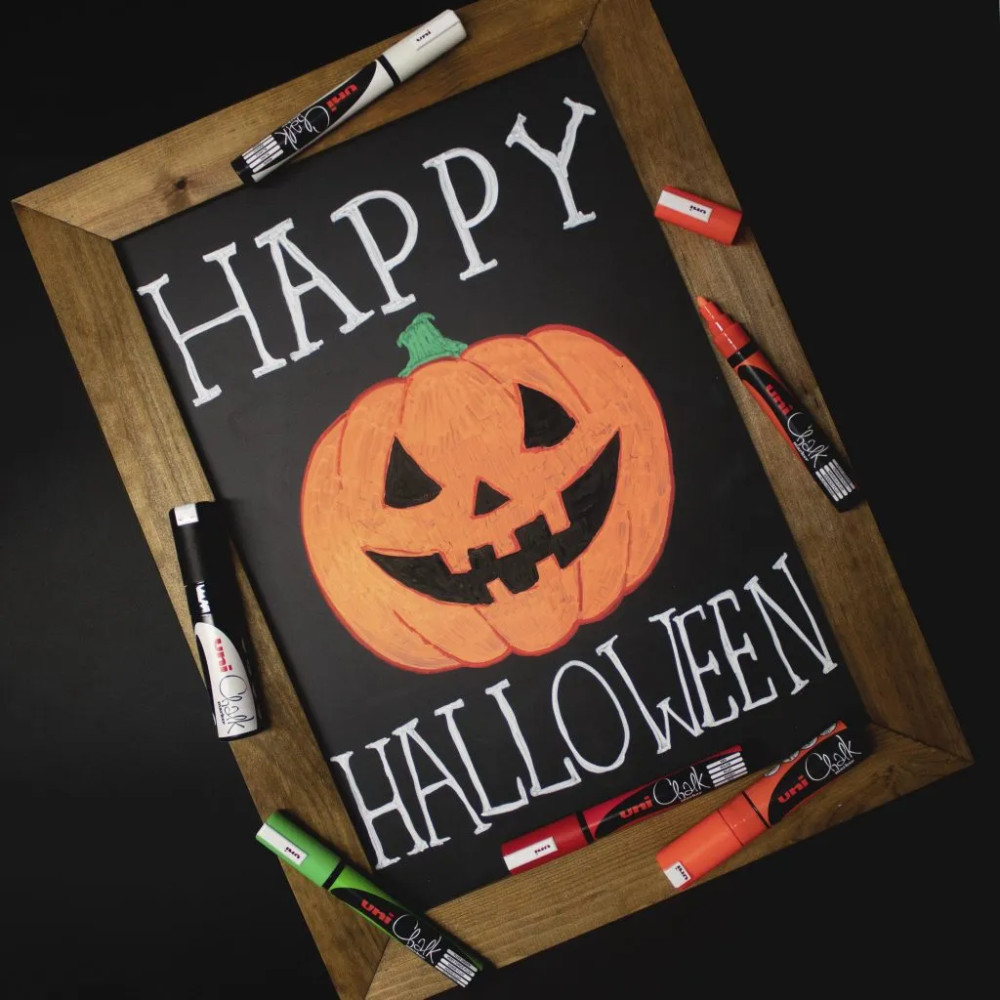 Produktbild för Uni Chalk marker-set Halloween med 4 st PWE-5M (vit, svart,...