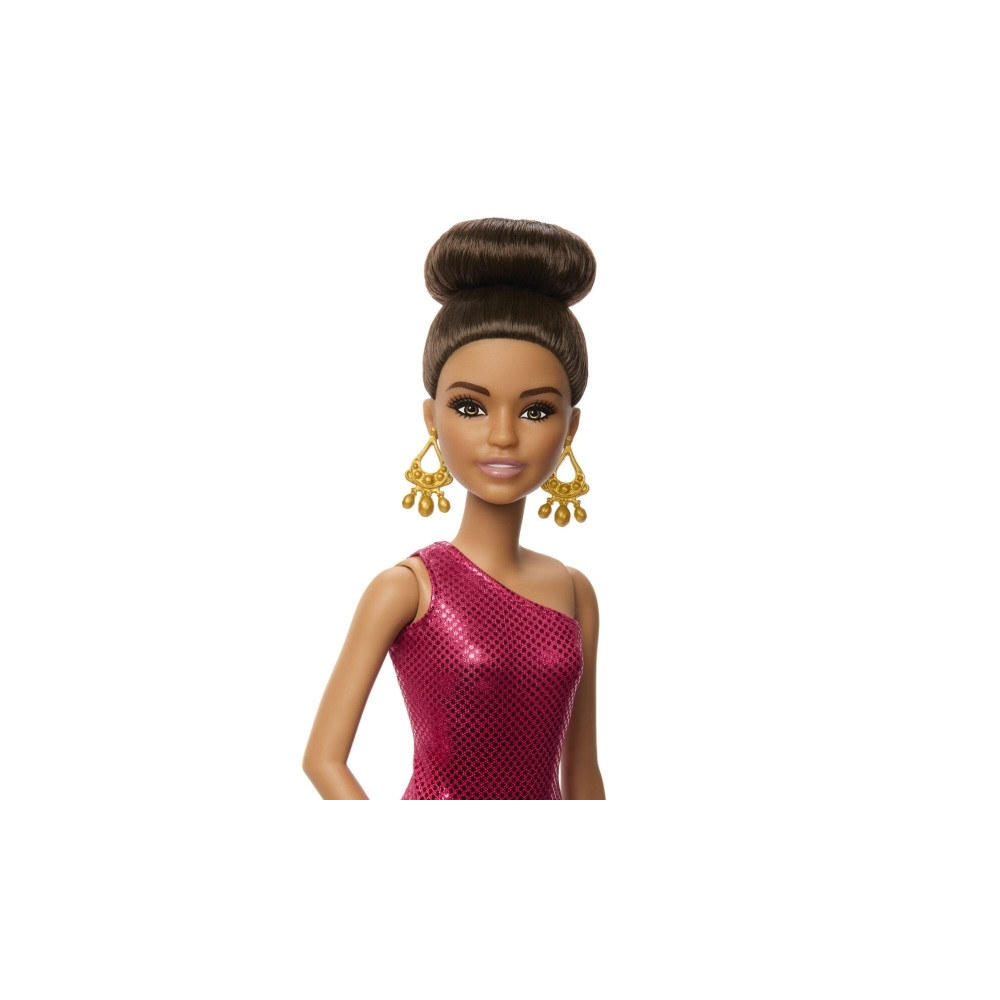 Produktbild för Barbie -tävlingsdansardocka med brunt uppsatt hår och danstr...