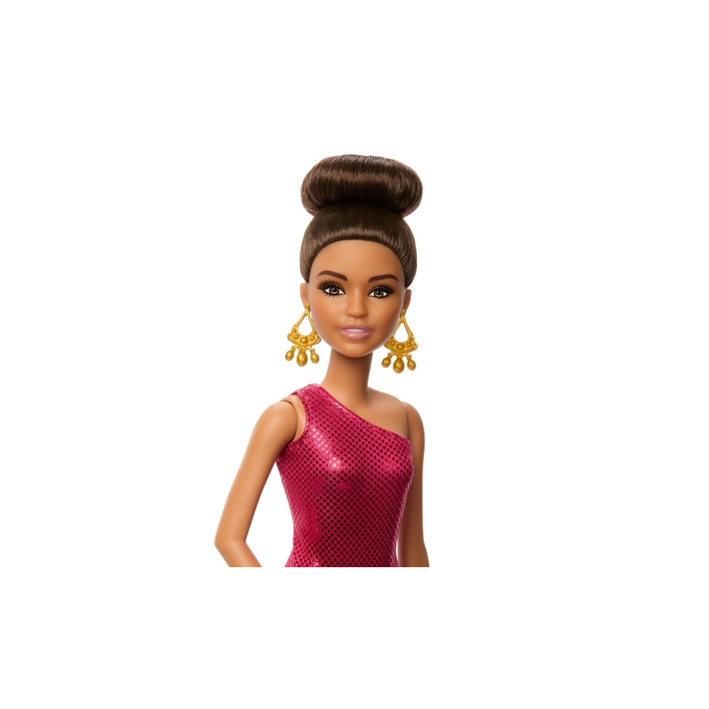 Produktbild för Barbie -tävlingsdansardocka med brunt uppsatt hår och danstr...