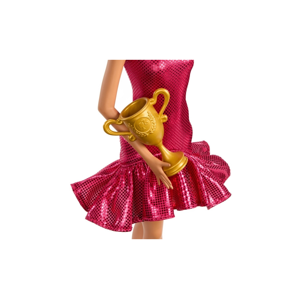 Produktbild för Barbie -tävlingsdansardocka med brunt uppsatt hår och danstr...