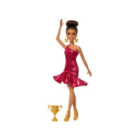 Produktbild för Barbie -tävlingsdansardocka med brunt uppsatt hår och danstr...