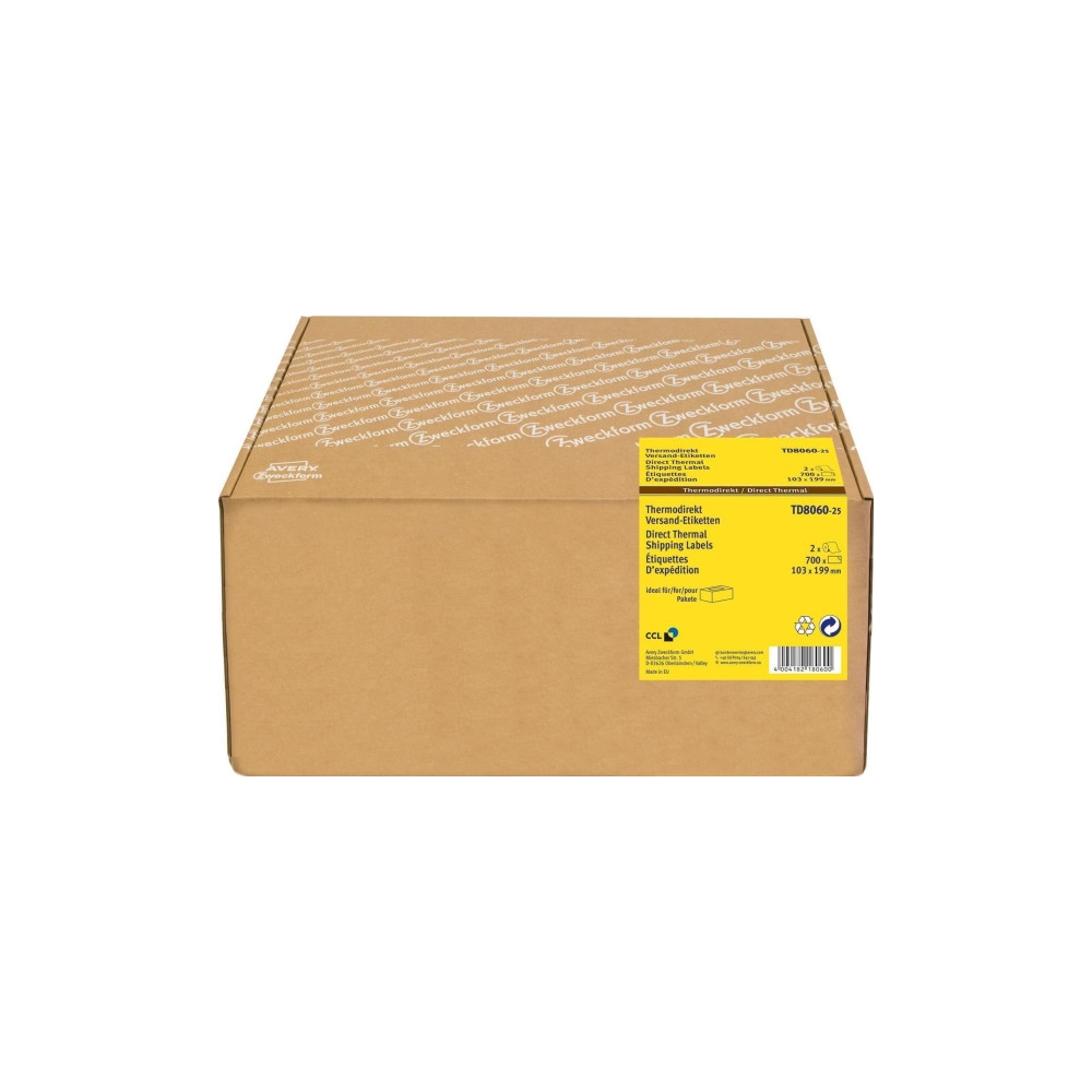 Produktbild för Avery TD8060-25, Vit, Självhäftande skrivaretikett, papper,...