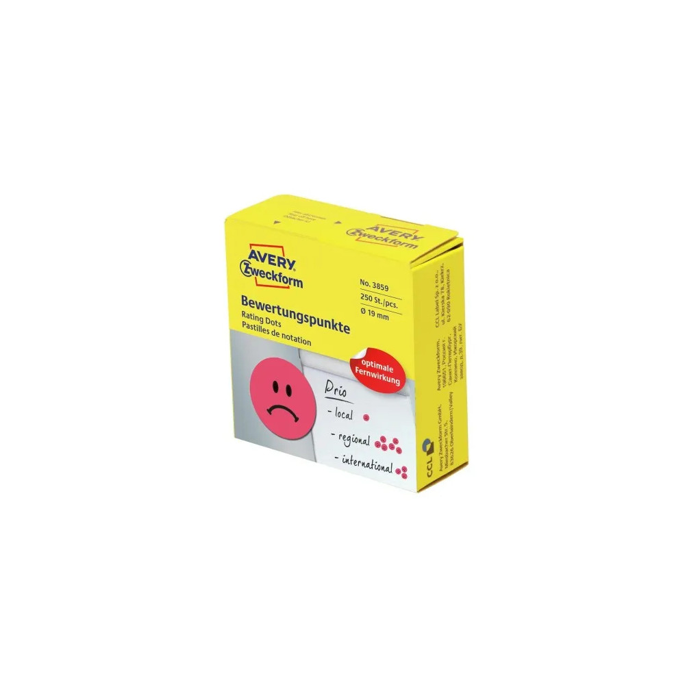 Produktbild för Avery 3859, Röd, Circel, Permanent, papper, 1,9 cm, 250 styc...