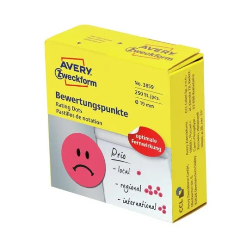 AVERY Avery 3859, Röd, Circel, Permanent, papper, 1,9 cm, 250 styc...