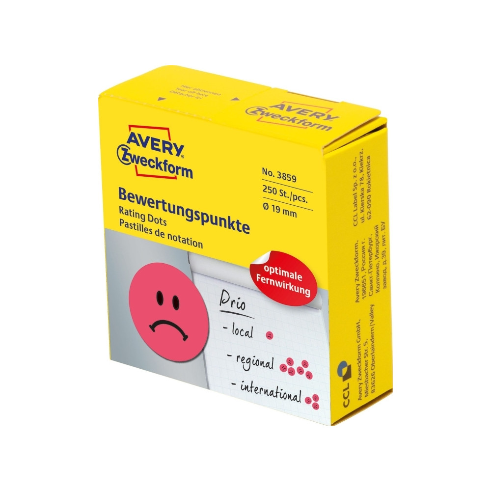 Produktbild för Avery 3859, Röd, Circel, Permanent, papper, 1,9 cm, 250 styc...